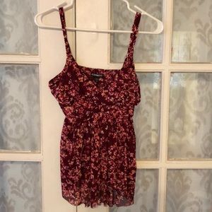 Maroon and floral spaghetti strap top.